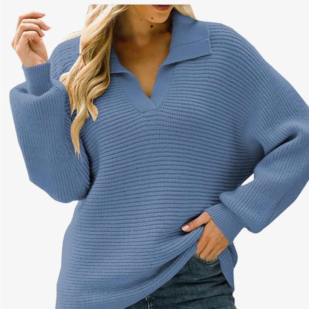 Elegant Blue V-Neck Sweater for Women